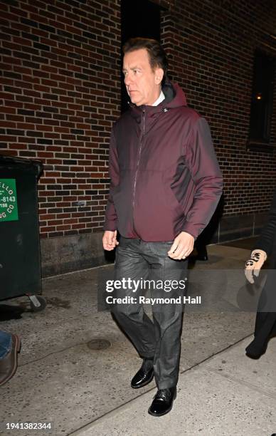 Clive Owen is seen outside "The Late Show With Stephen Colbert" on January 17, 2024 in New York City.