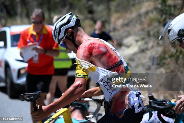 Luke Plapp of Australia and Team Jayco AlUla injury after being involved in a crash during the 24th Santos Tour Down Under 2024, Stage 3 a 145.3km...