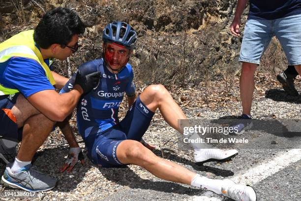 Rudy Molard of France and Team Groupama-FDJ injury after being involved in a crash during the 24th Santos Tour Down Under 2024, Stage 3 a 145.3km...