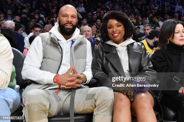 Common and Jennifer Hudson attend a basketball game between the Los Angeles Lakers and the Dallas Mavericks at Crypto.com Arena on January 17, 2024...