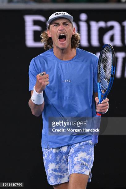 Max Purcell of Australia celebrates a point in their round two singles match against Casper Ruud of Norway during the 2024 Australian Open at...