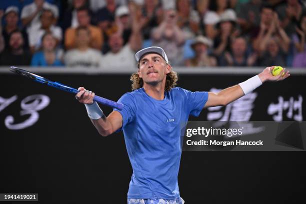 Max Purcell of Australia reacts in their round two singles match against Casper Ruud of Norway during the 2024 Australian Open at Melbourne Park on...