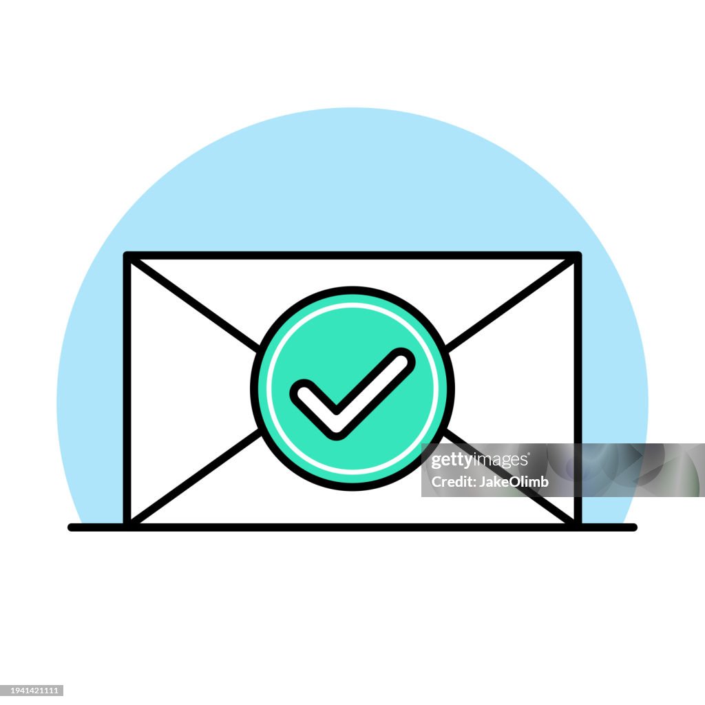 Envelope with Checkmark Icon Line Art