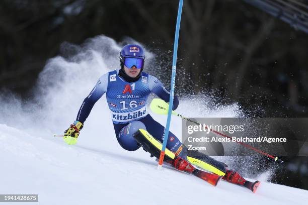 Alex Vinatzer of Team Italy in action during the Audi FIS Alpine Ski World Cup Men's Slalom on January 21, 2024 in Kitzbuehel, Austria.