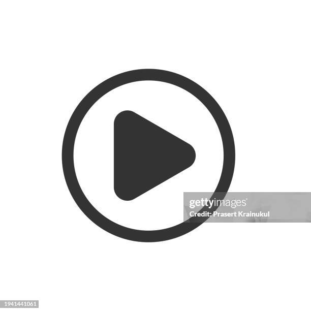 play badge icon, flat style, on white background. - equipo de música fotografías e imágenes de stock