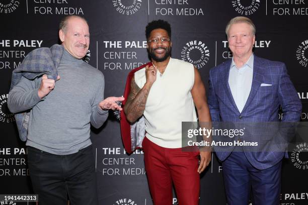 Bill Cowher, Nate Burleson, and Phil Simms attend "The NFL Today" new Super Bowl Exhibit at The Paley Museum on January 17, 2024 in New York City.