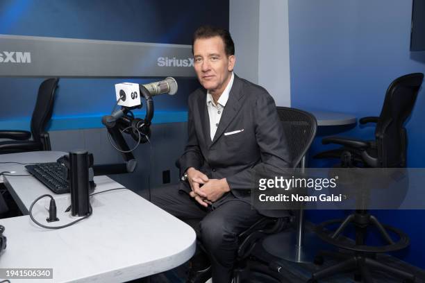 Clive Owen visits the SiriusXM Studios on January 17, 2024 in New York City.