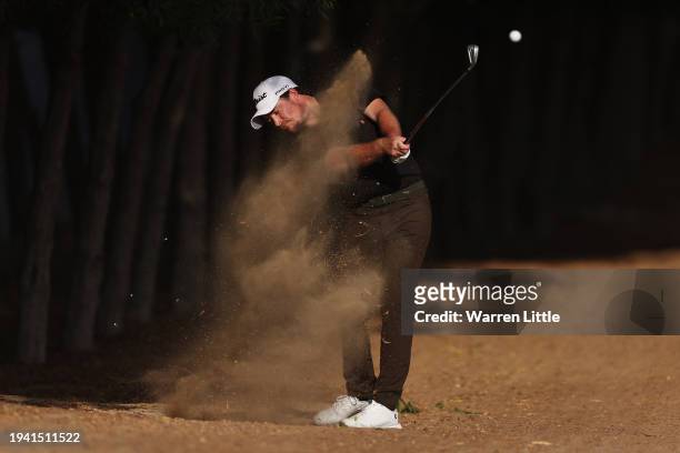 Eddie Pepperell of England plays his second shot on the 10th hole during Round One of the Hero Dubai Desert Classic at Emirates Golf Club on January...