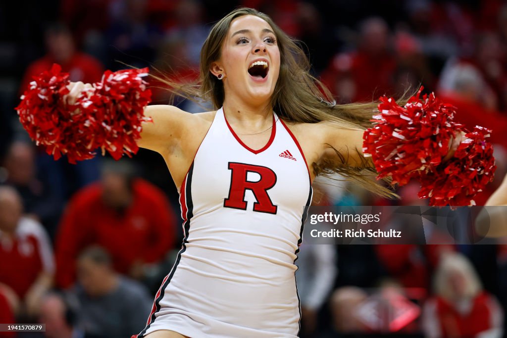 Chantaya Rutgers Rutgers Scarlet Knights cheerleaders perform during a game against ...