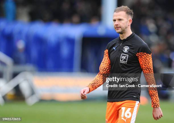 Blackpool's Jordan Rhodes during the pre-match warm-up during the Sky Bet League One match between Bristol Rovers and Blackpool at Memorial Stadium...