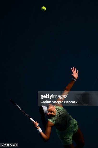 Jessica Pegula of the United States serves in their round two singles match against Clara Burel of France during the 2024 Australian Open at...