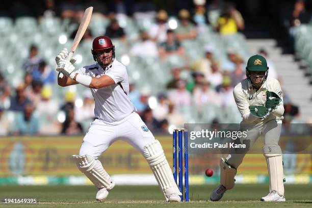 Joshua Da Silva of the West Indies bats during day two of the First Test in the Mens Test match series between Australia and West Indies at Adelaide...