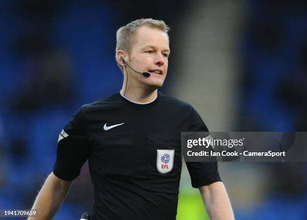 Referee Gavin Ward during the game during the Sky Bet League One match between Bristol Rovers and Blackpool at Memorial Stadium on January 20, 2024...