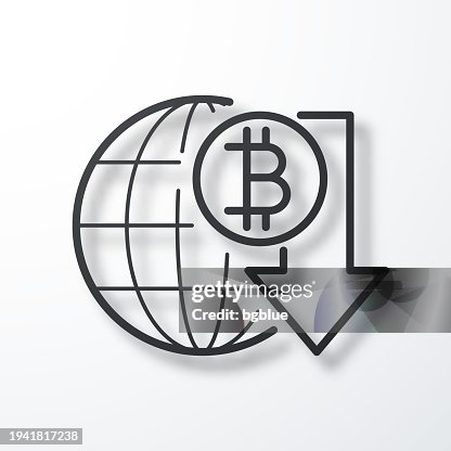 Bitcoin rate decrease. Line icon with shadow on white background Bitcoin rate decrease. Line icon with shadow on white background