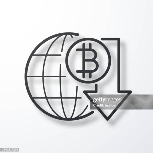bitcoin rate decrease. line icon with shadow on white background - map drop icon stock illustrations
