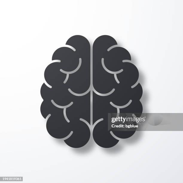 brain in top view. icon with shadow on white background - human-brain-top-view stock illustrations