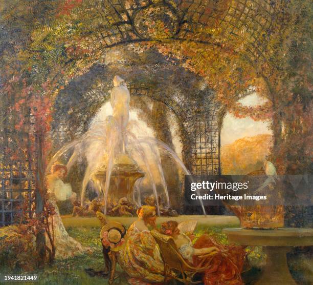 The Arbor, circa 1906. In this scene, reminiscent of 17th-century fêtes-galantes, several women in colorful dress are relaxing in a park, either at...