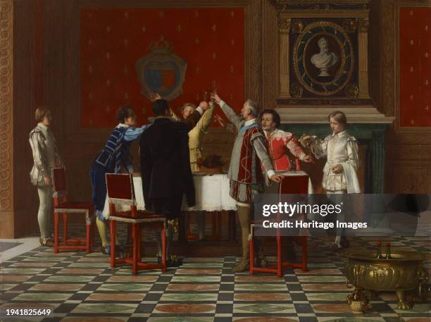 The Health of the King, circa 1861. Five gentlemen, grouped around a table, toast the King. One page is replenishing a wine glass while another...