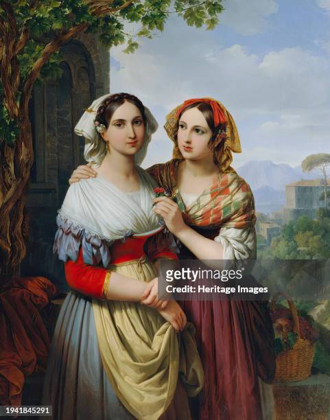 Two girls in a landscape, 1842. Creator: Johann Nepomuk Ender.