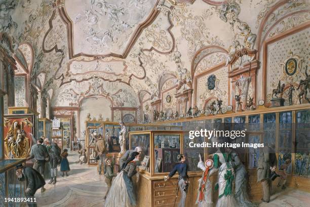 The Marble Hall of the Ambraser Gallery in the Lower Belvedere, Vienna 1876. Creator: Carl Goebel.