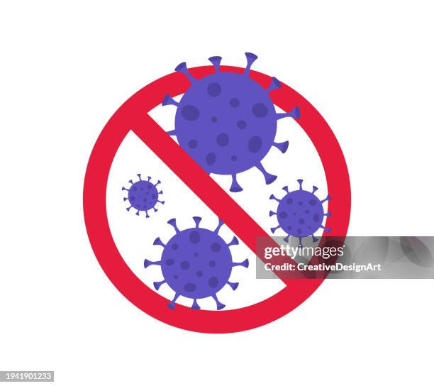 virus cell icons with prohibition sign - sars stock illustrations