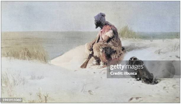 antike fotos von gemälden: crusoe - schiffbrüchiger stock-grafiken, -clipart, -cartoons und -symbole