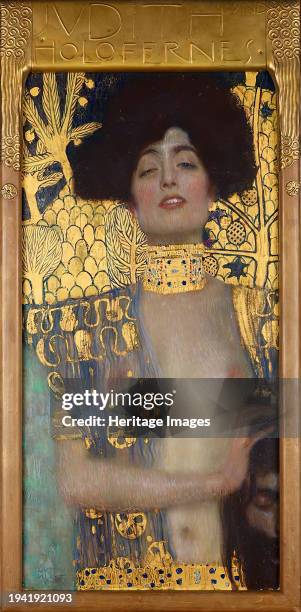 Judith, 1901. Klimt interprets the biblical Judith as an active female figure. Her gaze is lascivious. Eyes half closed, mouth slightly open. Almost...