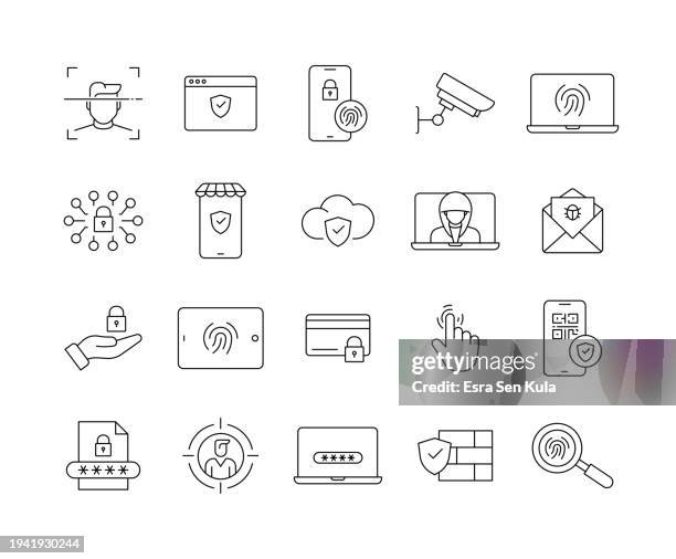 cyber security line icon set with editable stroke - cyber security awareness month stock illustrations