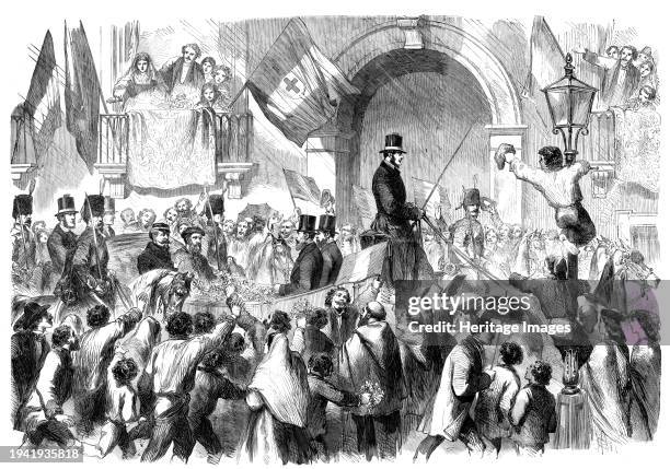 Entry of Victor Emmanuel into Naples - sketched in the Toledo by our special artist, Frank Vizetelly, 1860. '...on Wednesday, November 7...both King...
