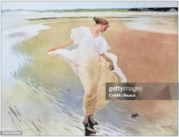 antique photo of paintings: woman - vintage woman painting stock illustrations