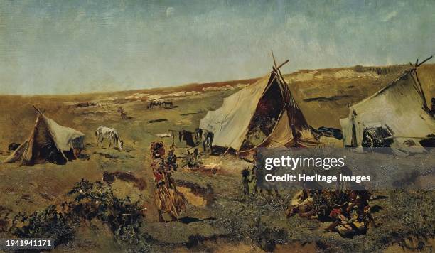 Gypsy camp in the Puszta, circa 1875/1880. Creator: Anton Romako.