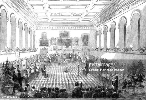 Installation of the Duke of Newcastle at the Mechanics' Hall, Nottingham, as Provincial Grand Master of the Freemasons of Nottinghamshire, 1860. 'The...