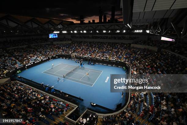 General view of Margaret Court Arena in the round two singles match between Holger Rune of Denmark and Arthur Cazaux of France during the 2024...