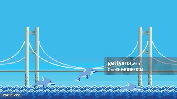 pixelated bridge skyway. - pixel art stock illustrations