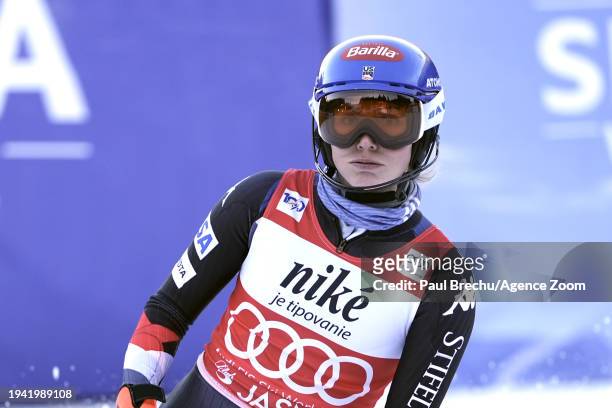 Mikaela Shiffrin of Team United States takes 1st place during the Audi FIS Alpine Ski World Cup Women's Slalom on January 21, 2024 in Jasna Slovakia.