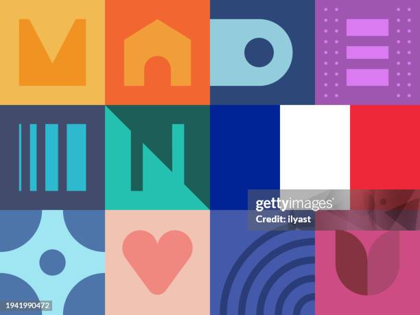 made in france seamless pattern - quality craftsmanship stock illustrations