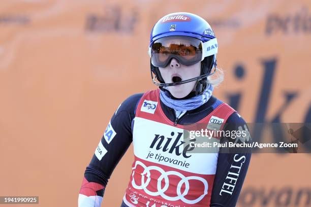 Mikaela Shiffrin of Team United States takes 1st place during the Audi FIS Alpine Ski World Cup Women's Slalom on January 21, 2024 in Jasna Slovakia.