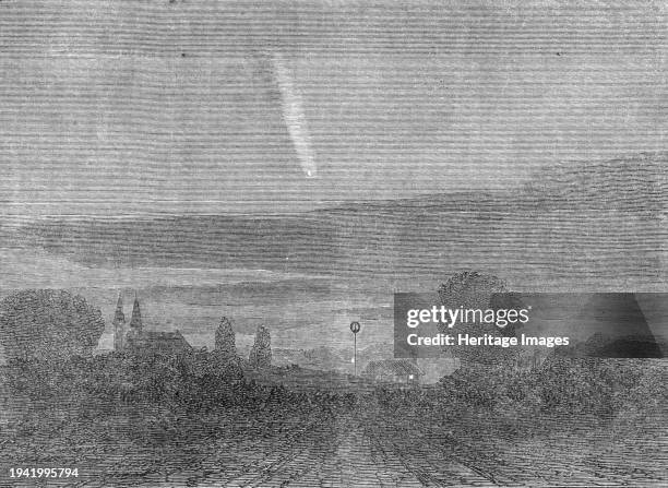 The Comet as it appeared on Tuesday evening, at eleven o'clock, from near the South-Western Railway station, New Brentford, 1861. There is now...