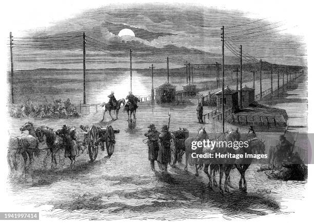 The Civil War in America: the long bridge over the Potomac at Washington, guarded by the United States Artillery, 1861. 'This bridge, which connects...