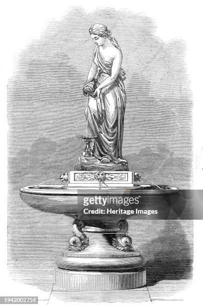 New drinking-fountain in front of the Royal Exchange, [City of London], 1861. The '...drinking-fountain...was dedicated to public use by Mr. Samuel...