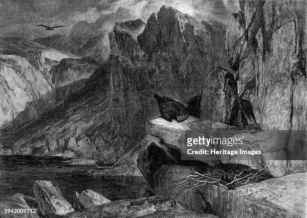 The Eagle's Nest, by Sir E. Landseer in the South Kensington Museum, 1861. Engraving from a painting. 'In this grand picture Sir E. Landseer gives a...