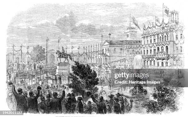 Inauguration of the Ernest-Augustus Monument at Hanover, 1861. Engraving from a drawing by Louis Herhold. Unveiling of an equestrian statue. '...the...