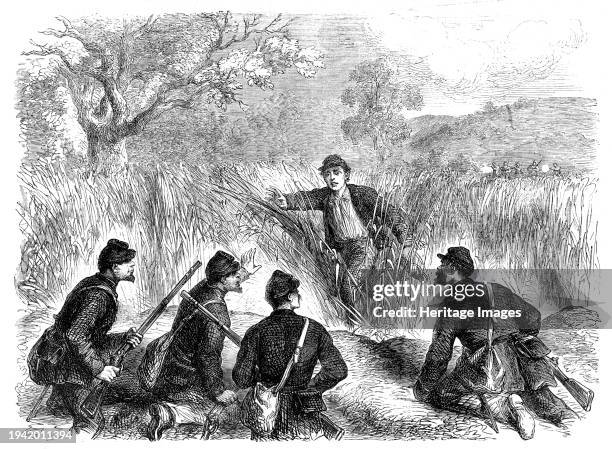 A Confederate deserter coming into the Federal lines at Munson's Hill - from a sketch by our special artist, 1861. 'Our artist in the Federal camp...