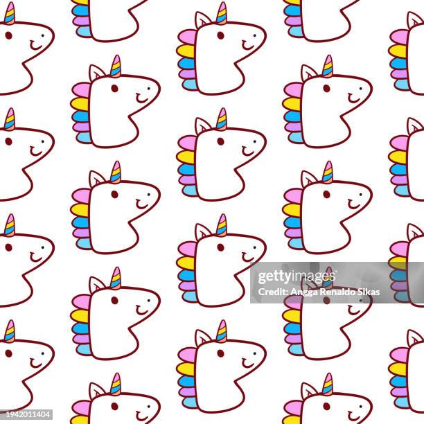 doodle cute unicorn head seamless pattern - unicorn art stock illustrations