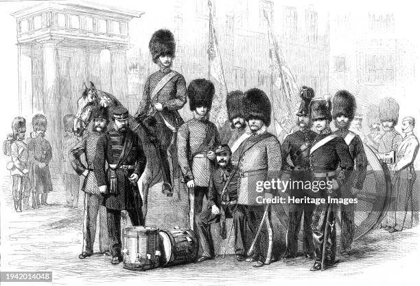 Officers and Privates of the Hon. Artillery Company of London, 1861. 'Quartermaster Ballin; Musketry Inspector, Captain Field; Lieut.-Colonel Lord...