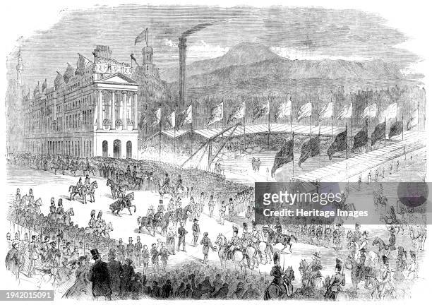 The Prince Consort laying the foundation-stone of the new General Post Office at Edinburgh, 1861. 'The route from Holyrood Palace to the site of the...