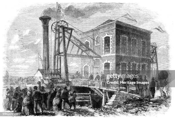 The Prince of Wales at Shireoaks Coalmine, Notts, the property of the Duke of Newcastle: the shaft engine-house, 1861. The future King Edward VII...