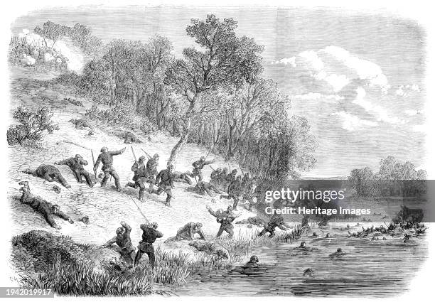 The Civil War in America: retreat of the Federalists after the fight at Ball's Bluff, Upper Potomac, Virginia - from a sketch by our special artist,...