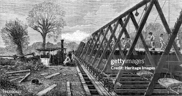 Barrow-hoist on the southern high-level sewer at Peckham, 1861. '...Illustration of a peculiar arrangement by which the barrows used in making the...