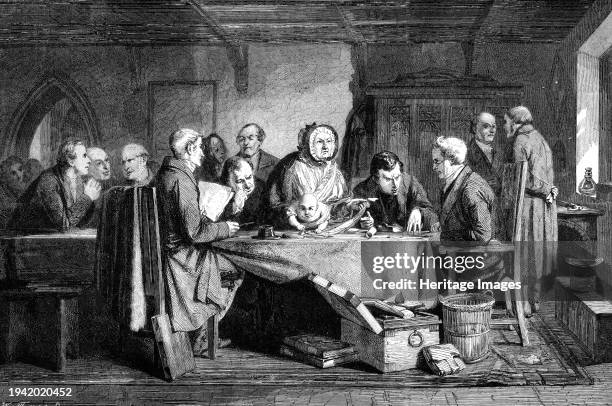 The Foundling, by G. B. O'Neill, in the National Gallery, South Kensington Museum, 1861. Engraving of a painting. 'Round the table of the boardroom...